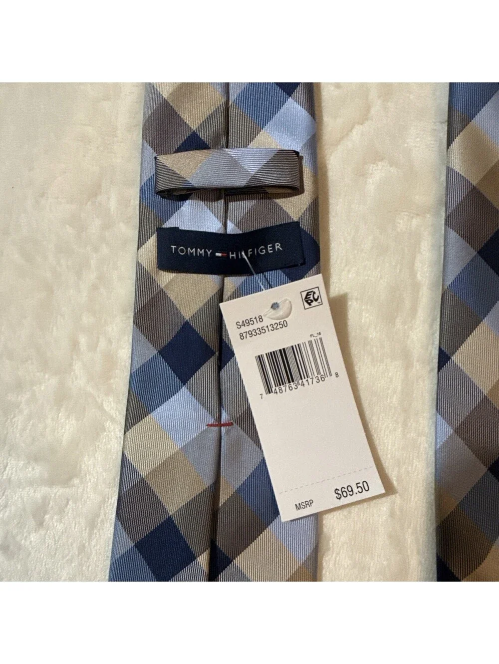 Tommy Hilfiger Men's Blue Buffalo Check Tartan Classic Silk Neck Tie 59 x 3” NWT